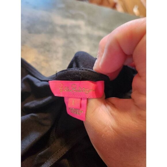 Lilly Pulitzer Leonie Black Solid Knit Tiered Puff Sleeve Mini Dress Large - Picture 3 of 5